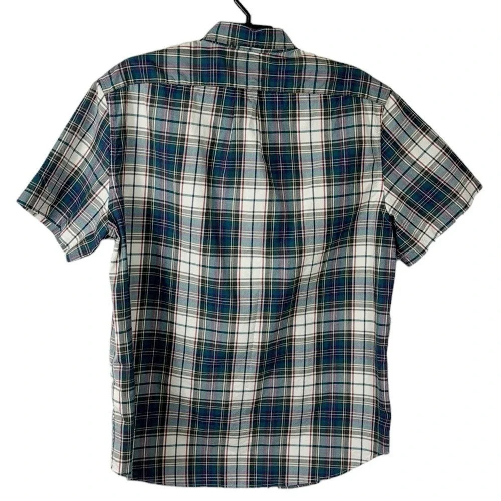 J. Crew Classic Button‎ Up Shirt Men's M Teal Purple Plaid Short Sleeve New
